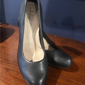Clarks Black Heels with Smooth Leather and High Thin Heel